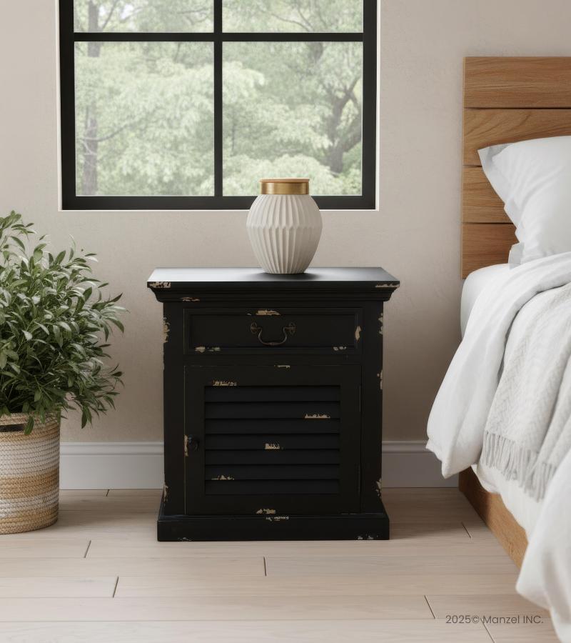 SOLID WOOD END TABLE / NIGHTSTAND W/ 1 DRAWER & 1 DOOR