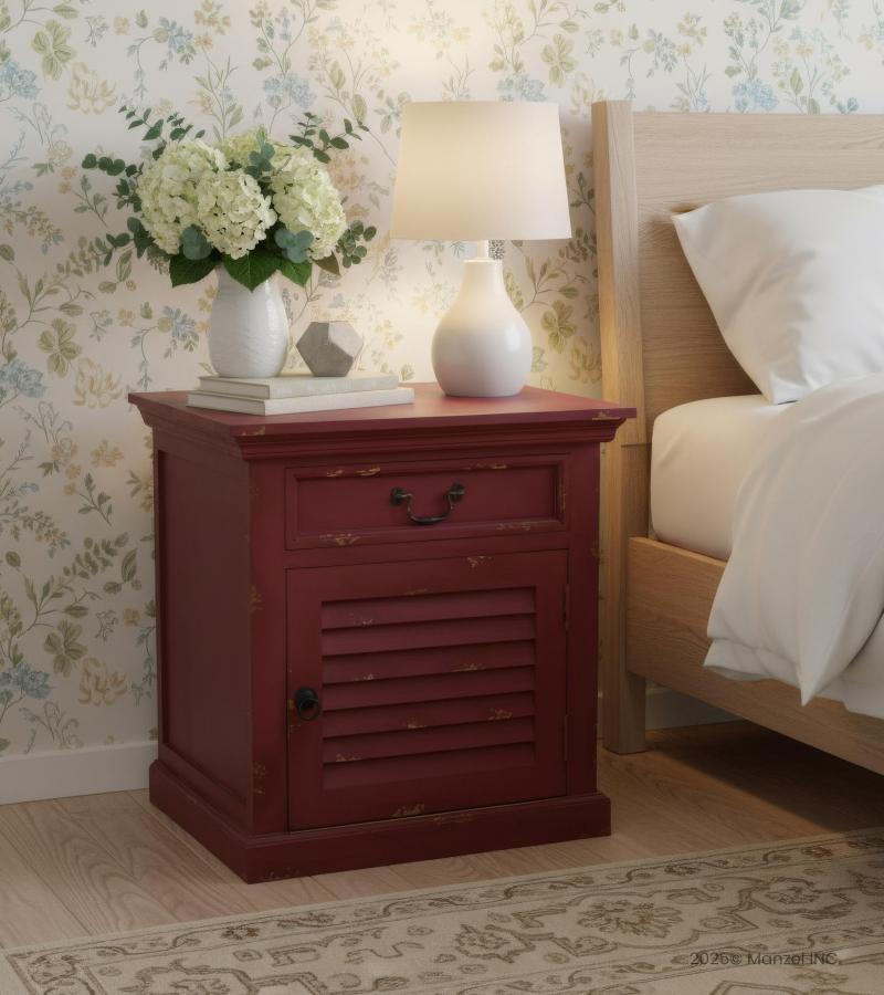 SOLID WOOD END TABLE / NIGHTSTAND W/ 1 DRAWER & 1 DOOR