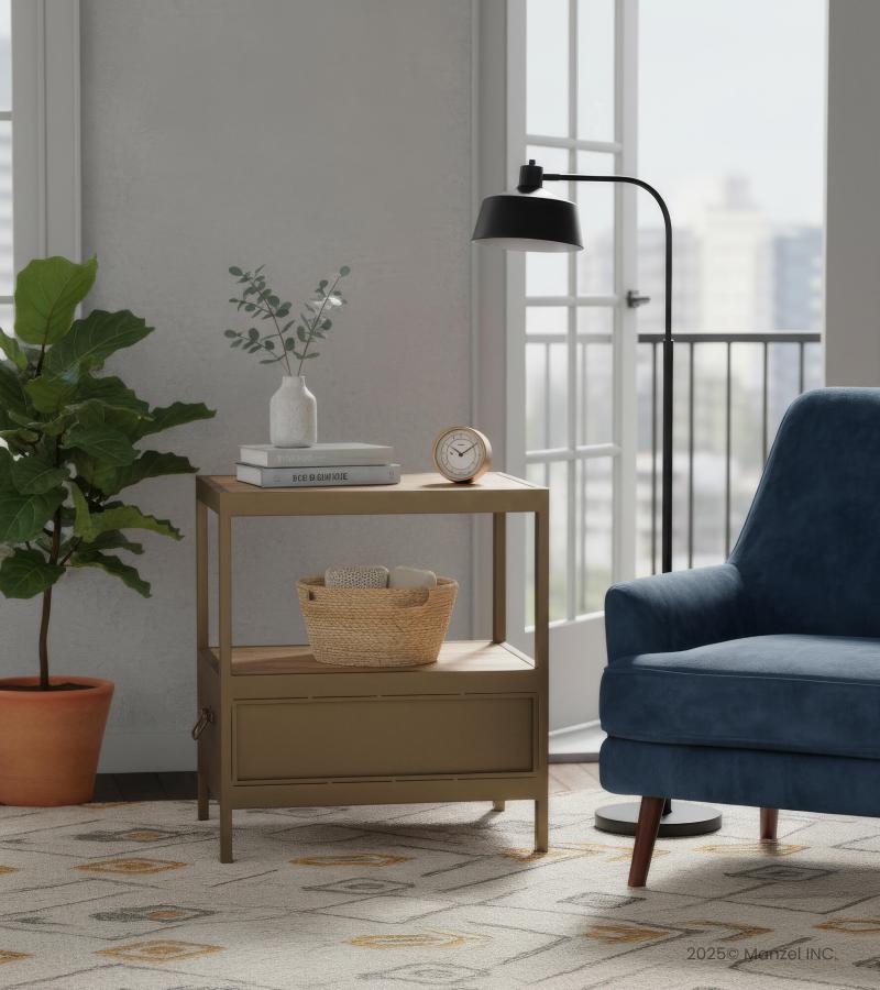 IRON & SOLID WOOD  END TABLE