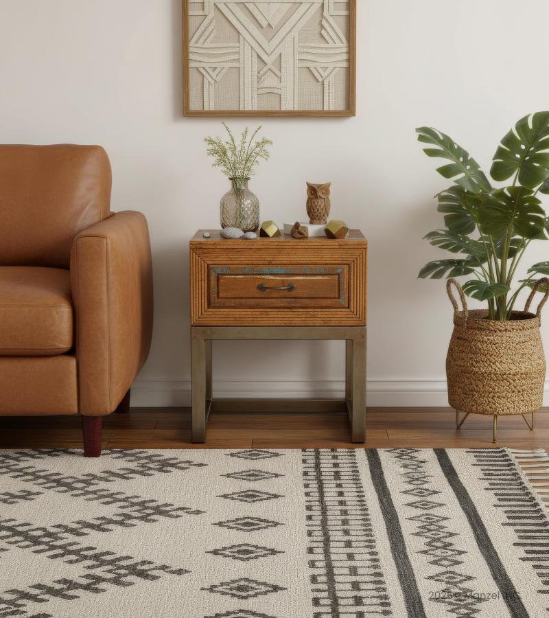 SOLID RECLAIMED TEAK WOOD & IRON NIGHTSTAND END TABLE W/ DRAWER