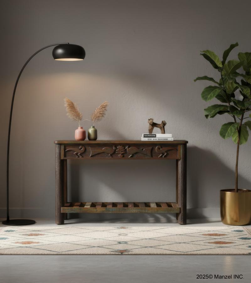 HAND CARVED SOLID RECLAIMED WOOD CONSOLE TABLE