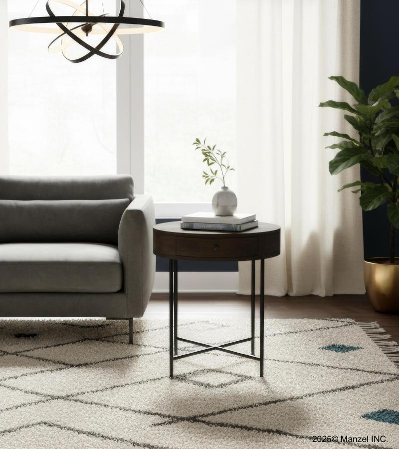SOLID WOOD & IRON ROUND SIDE TABLE / OCCASIONAL TABLE