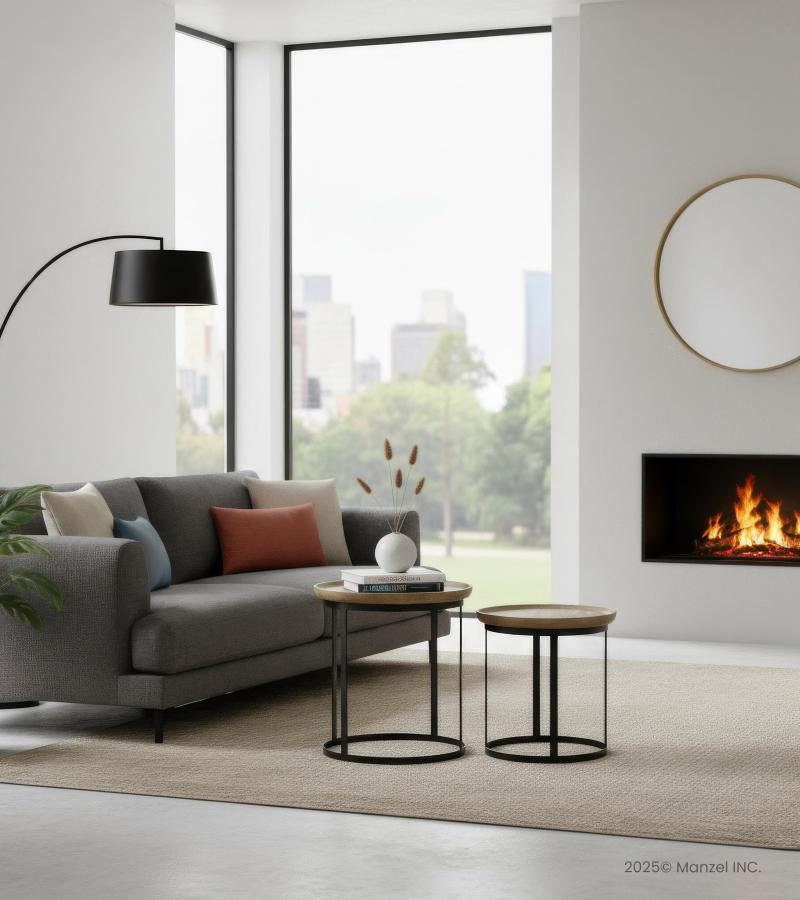 SET OF 2 STACKING SIDE TABLES WOOD & IRON