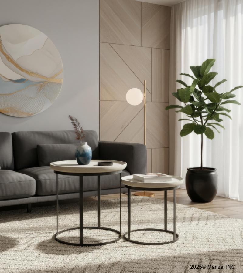 SET OF 2 STACKING SIDE TABLES WOOD & IRON