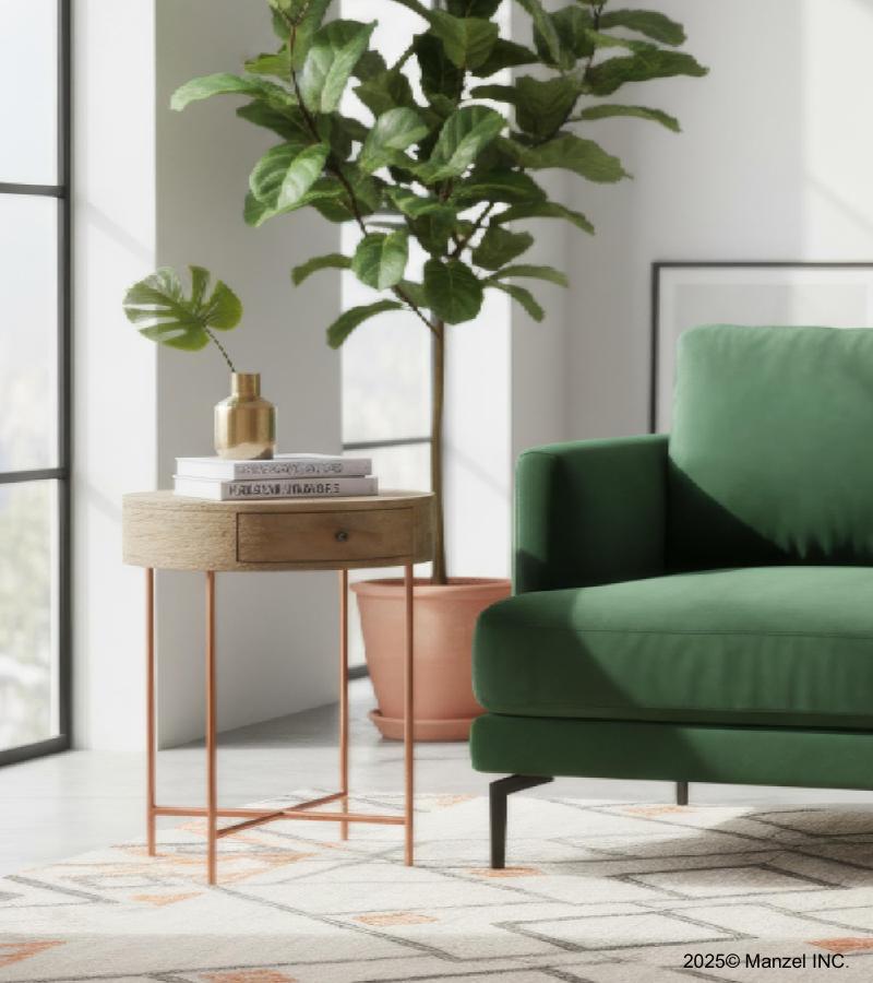 SOLID WOOD & IRON ROUND SIDE TABLE / OCCASIONAL TABLE