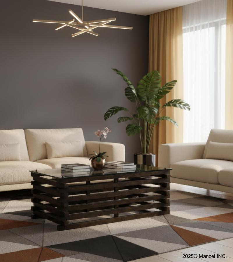 SOLID WOOD COFFEE TABLE W/ GLASS TOP