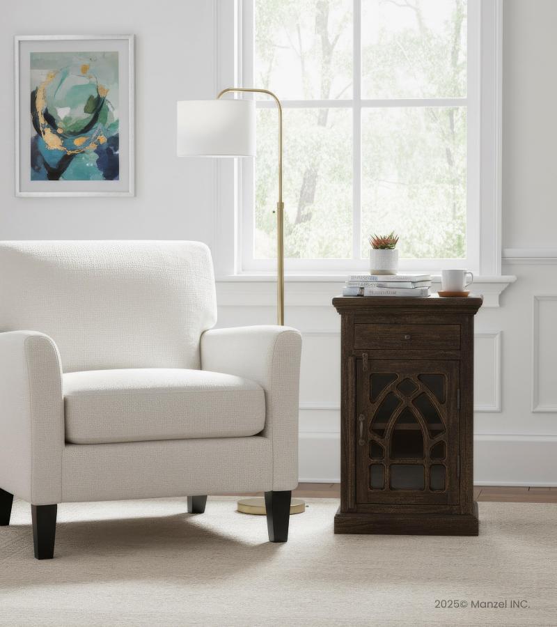 SOLID WOOD & GLASS NIGHTSTAND END TABLE