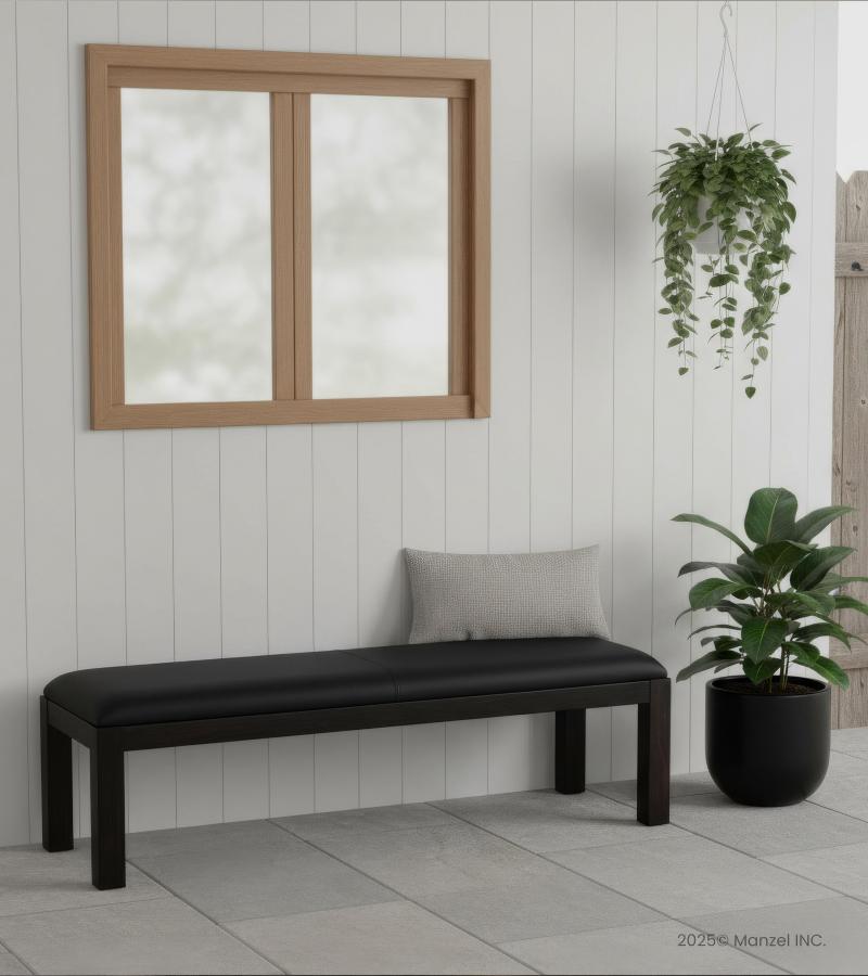 SOLID WOOD & LEATHER BENCH