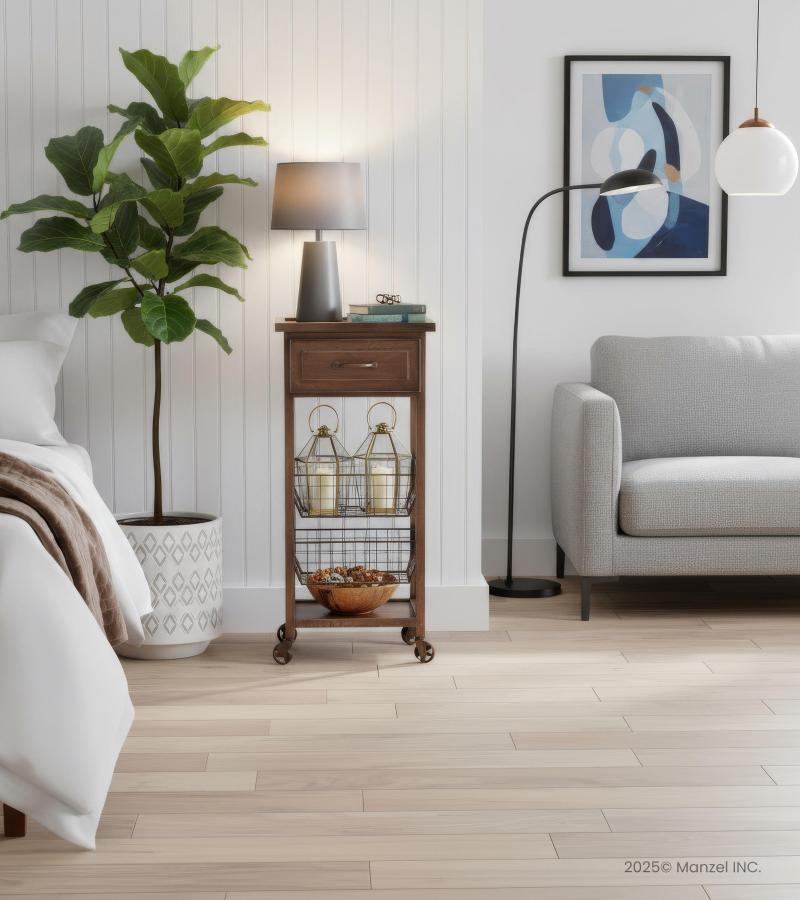 METAL COPPER TONE ROLLING CART SIDE TABLE