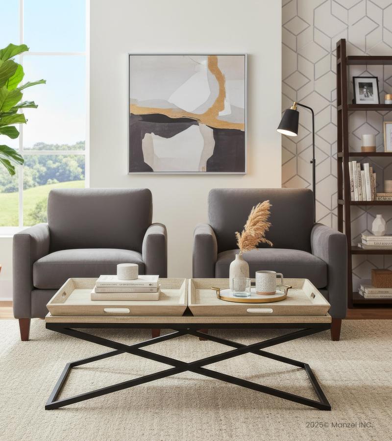 SOLID WOOD TRAY COFFEE TABLE & IRON