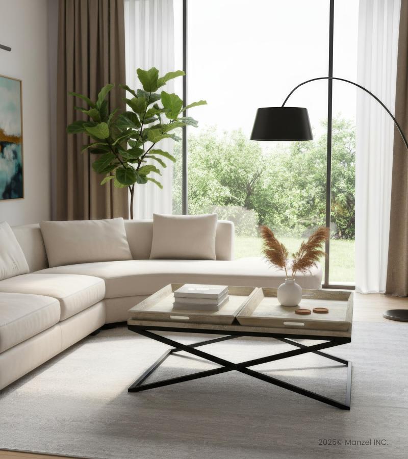 SOLID WOOD TRAY COFFEE TABLE & IRON