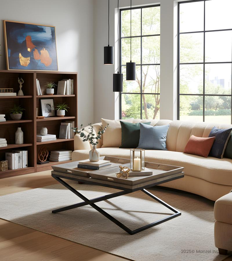 SOLID WOOD TRAY COFFEE TABLE & IRON