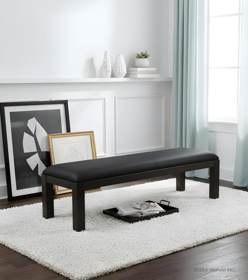 SOLID WOOD & LEATHER BENCH