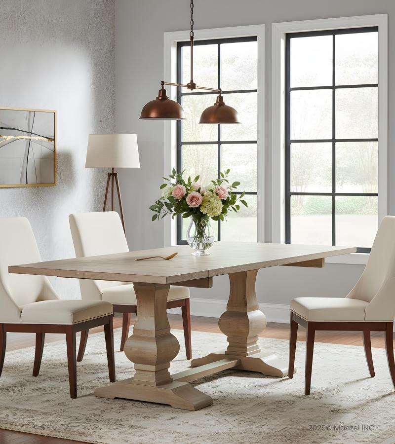 SOLID WOOD PEDESTAL EXTENSION DINING TABLE