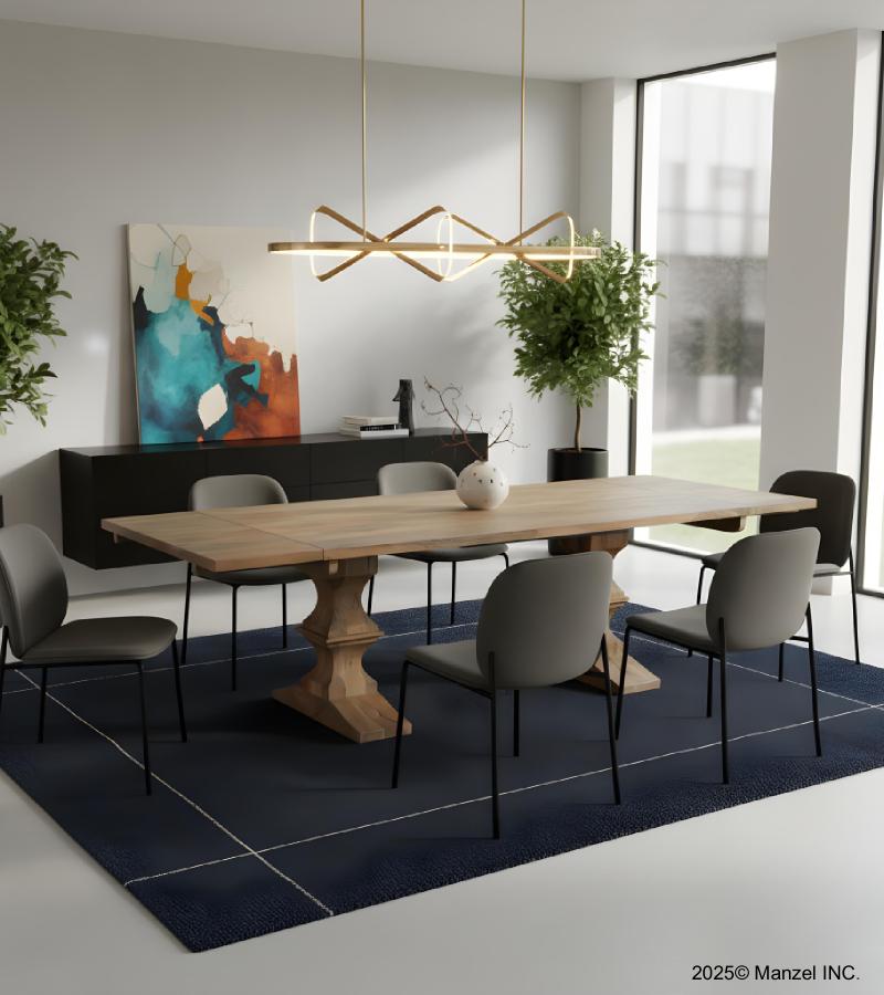 SOLID WOOD PEDESTAL EXTENSION DINING TABLE