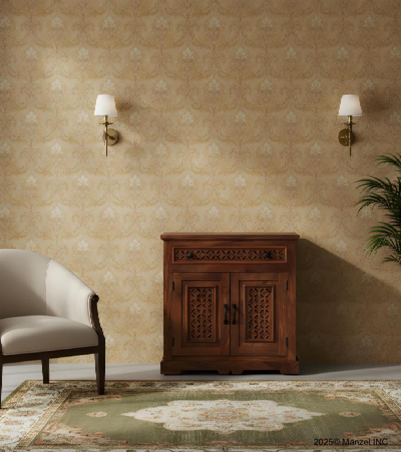 CARVED WOOD SIDEBOARD W/ 2 DOORS & 1 DRAWER