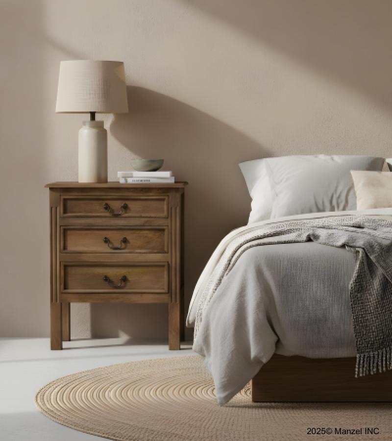 SOLID WOOD END TABLE / NIGHTSTAND 3 DRAWER