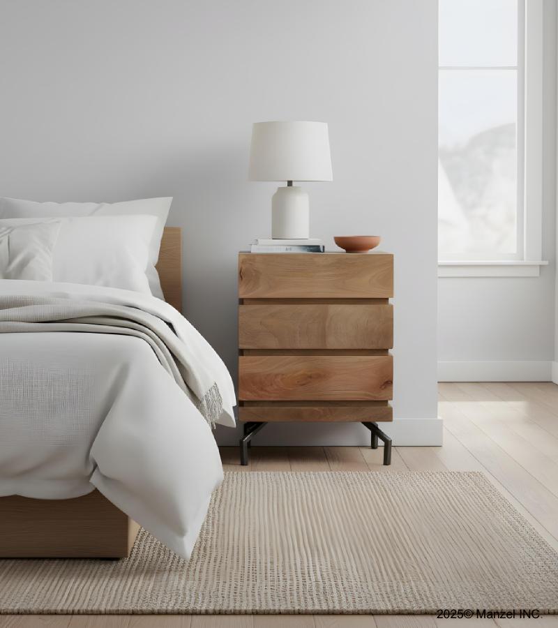 SOLID WOOD 3 DRAWER END TABLE / NIGHTSTAND