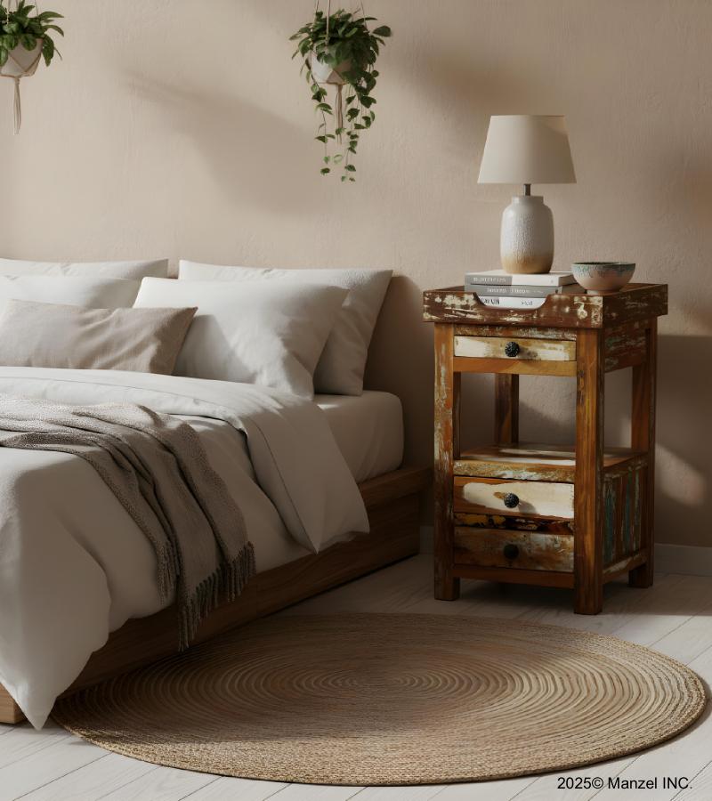 SOLID RECLAIMED TEAK WOOD 3 DRAWER END TABLE / NIGHT STAND