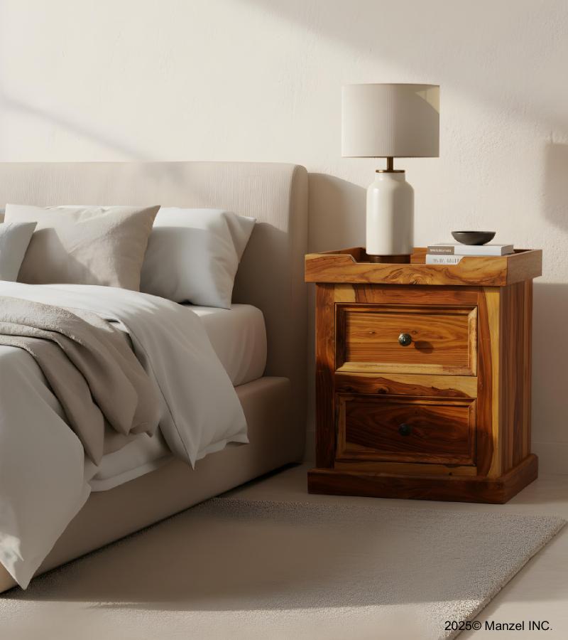 SOLID ROSEWOOD NIGHTSTAND W/ TRAY TOP END TABLE