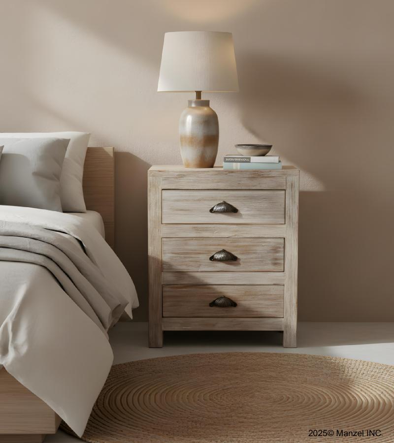 SOLID RECLAIMED TEAK WOOD END TABLE / NIGHTSTAND W/ 3 DRAWERS