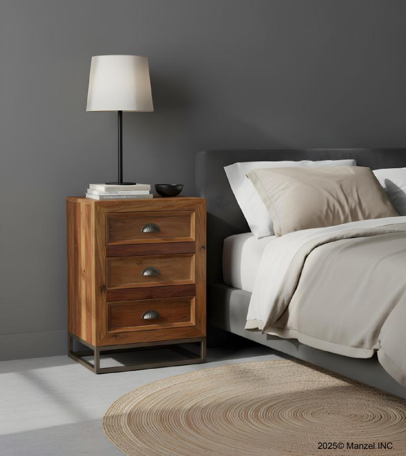 SOLID RECLAIMED TEAK WOOD 3 DRAWER END TABLE NIGHTSTAND