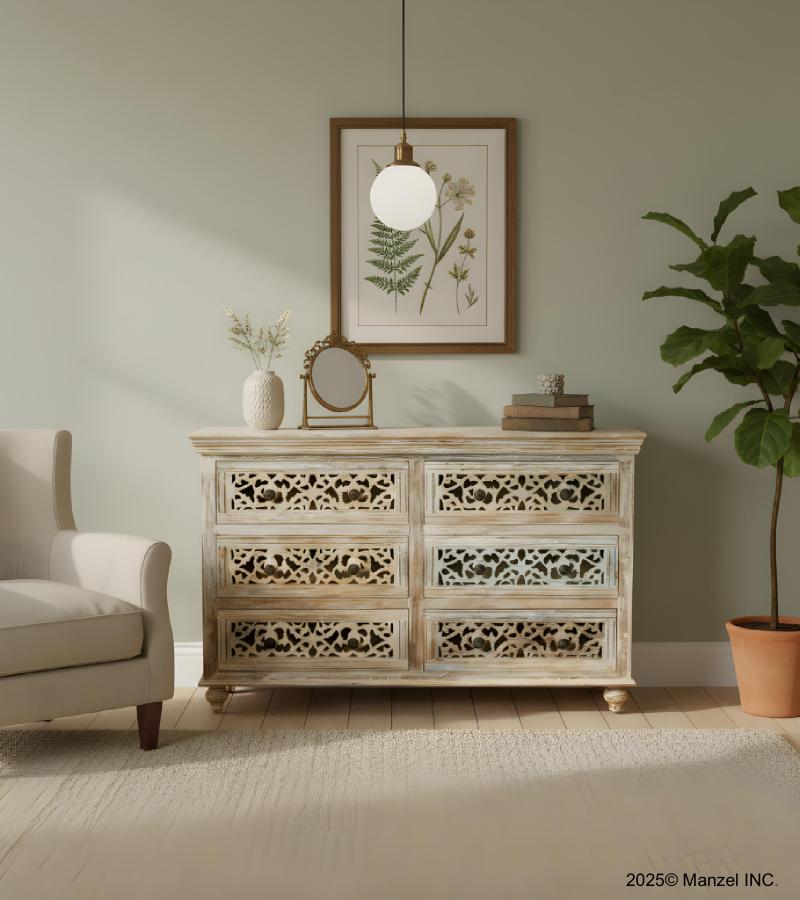 HAND CARVED SOLID RECLAIMED TEAK WOOD 6 DRAWER DRESSER CHEST BUREAU SIDEBOARD