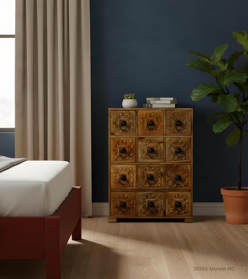 SOLID WOOD HAND CARVED 12 DRAWER CHEST