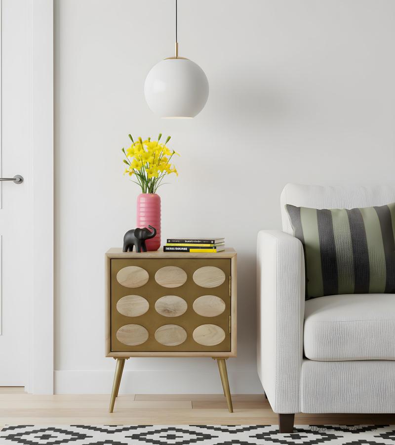 WOOD & DECORATIVE METAL SIDE TABLE