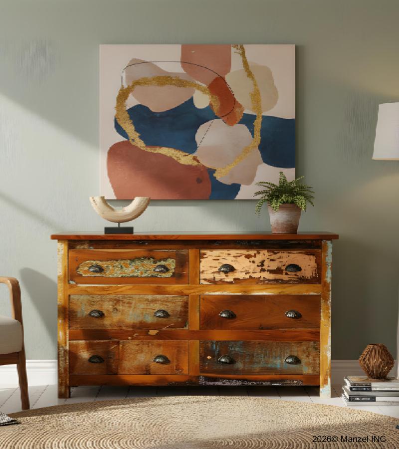 SOLID RECLAIMED TEAK WOOD 6 DRAWER DRESSER CHEST BUREAU SIDEBOARD