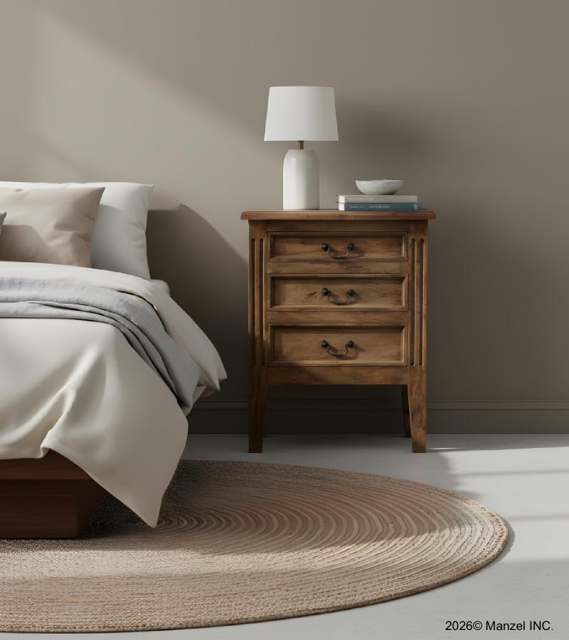 SOLID WOOD END TABLE / NIGHTSTAND 3 DRAWER