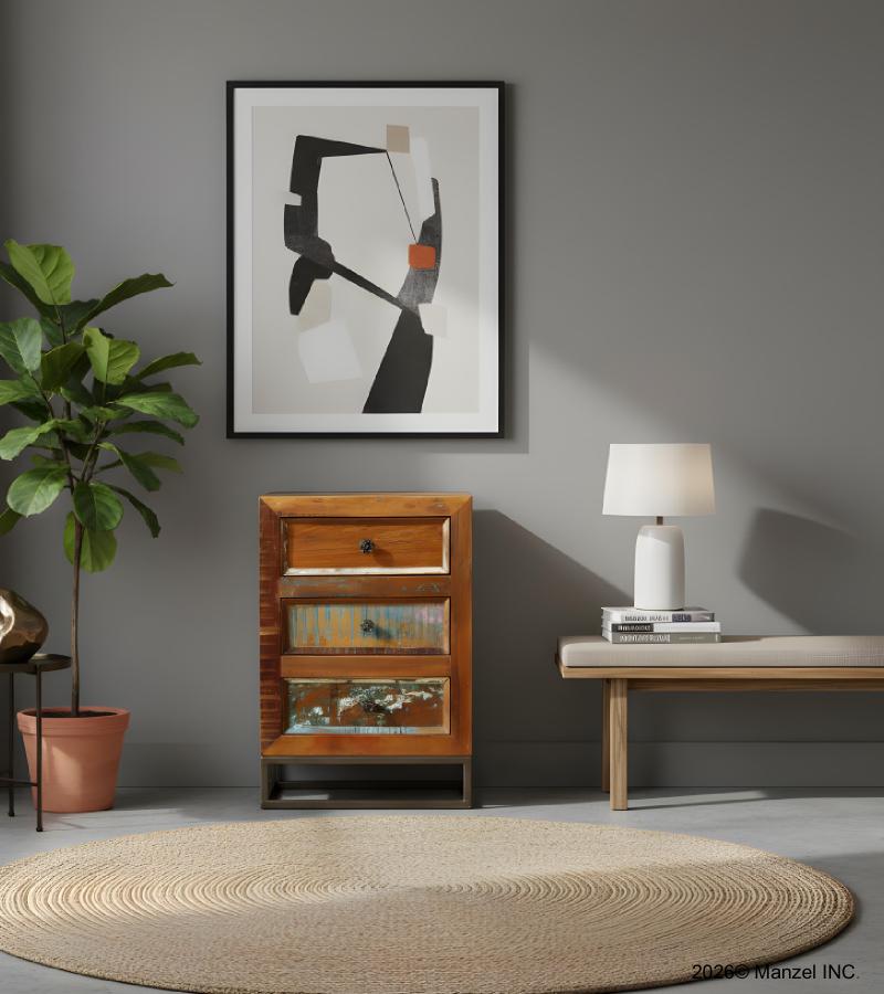 SOLID RECLAIMED TEAK WOOD 3 DRAWER END TABLE NIGHTSTAND