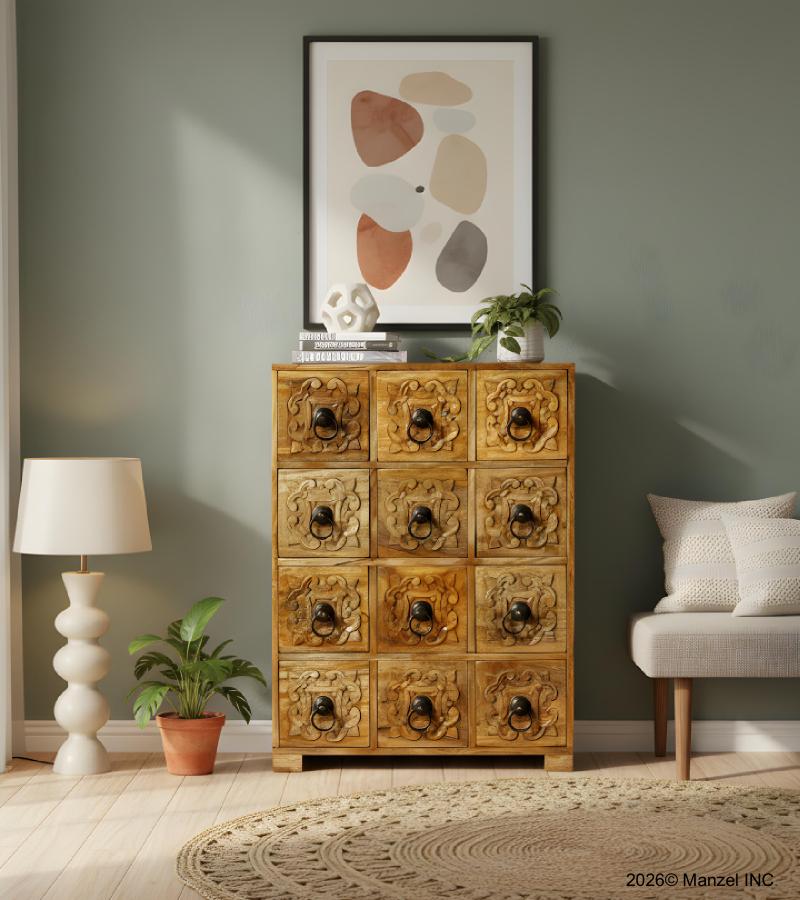 SOLID WOOD HAND CARVED 12 DRAWER CHEST