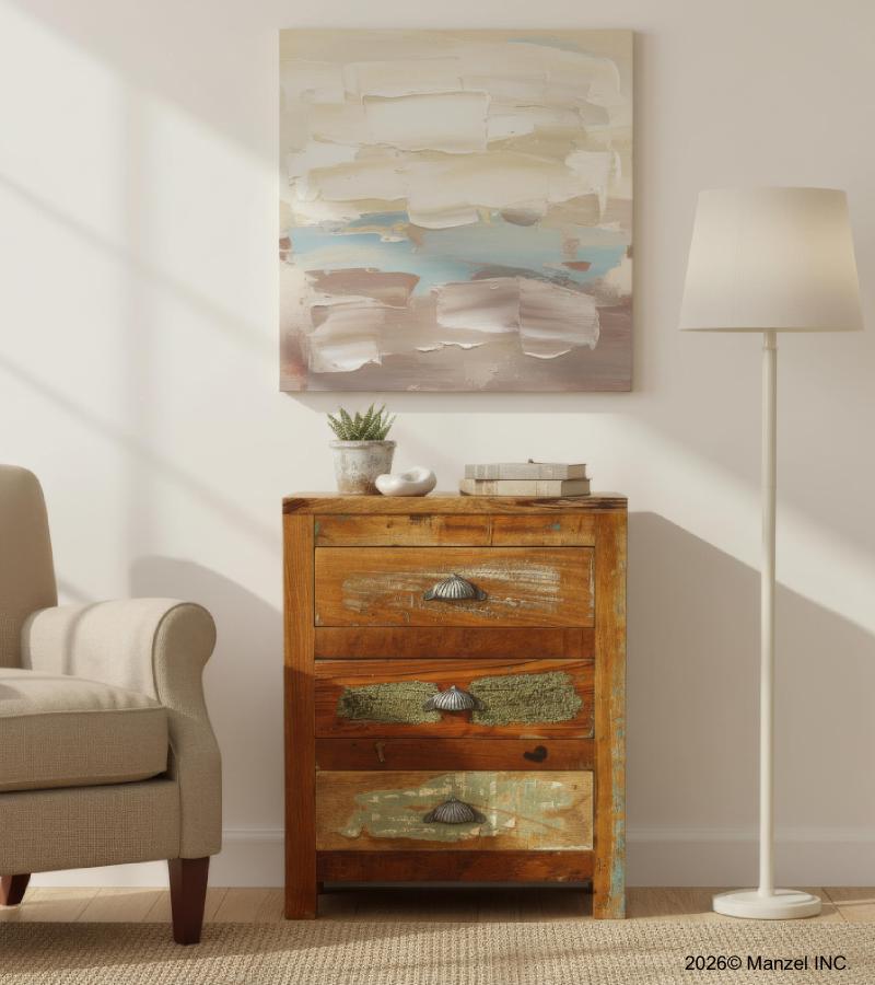 SOLID RECLAIMED TEAK WOOD END TABLE / NIGHTSTAND W/ 3 DRAWERS
