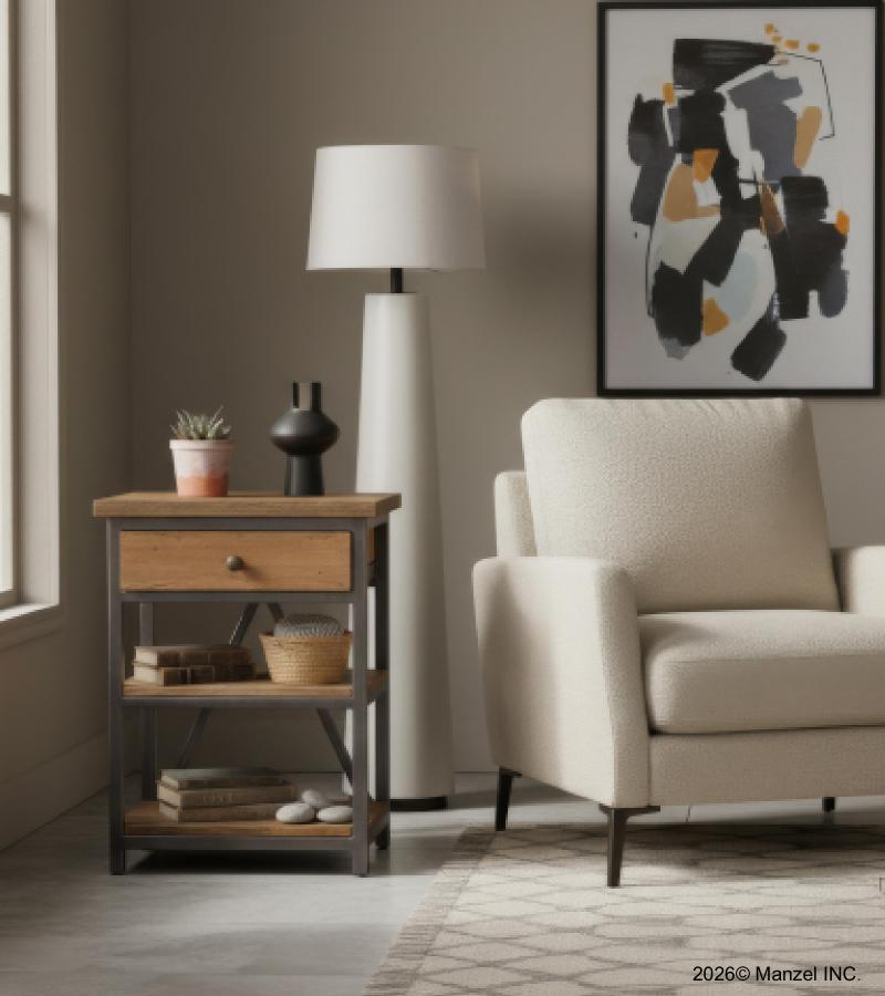 SOLID WOOD & IRON NIGHTSTAND / END TABLE