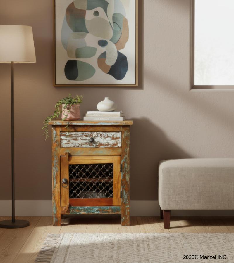 SOLID RECLAIMED TEAK WOOD END TABLE NIGHTSTAND