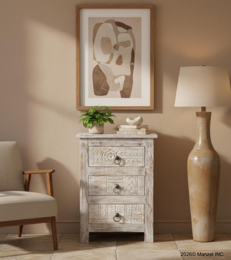 SOLID RECLAIMED TEAK WOOD 3 DRAWER END TABLE /  BEDSIDE