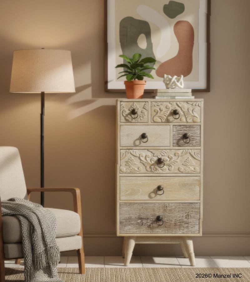 SOLID HAND CARVED WOOD 7 DRAWER CHEST CABINET