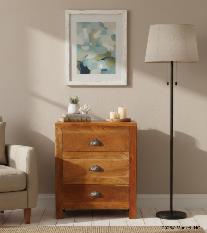 SOLID RECLAIMED TEAK WOOD END TABLE / NIGHTSTAND W/ 3 DRAWERS