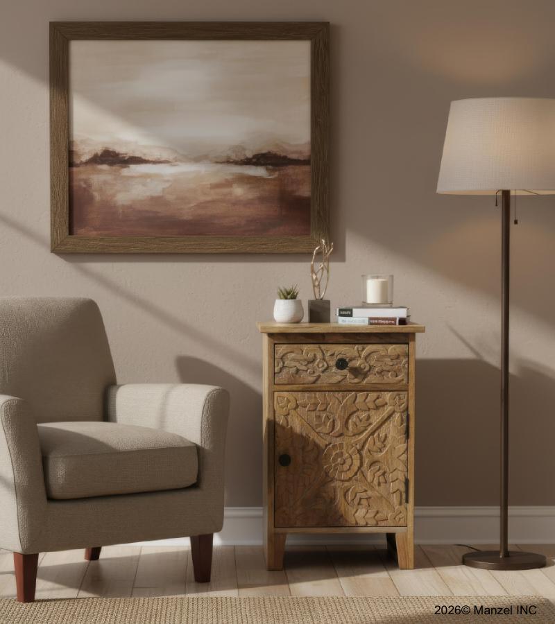 SOLID HAND CARVED WOOD NIGHTSTAND / END TABLE