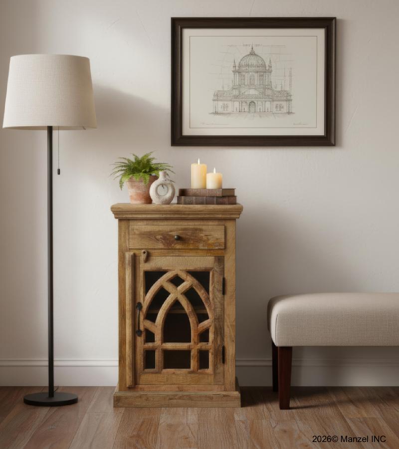 SOLID WOOD & GLASS NIGHTSTAND END TABLE