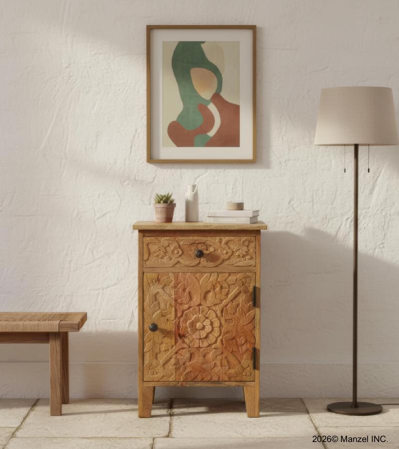 SOLID HAND CARVED WOOD NIGHTSTAND / END TABLE