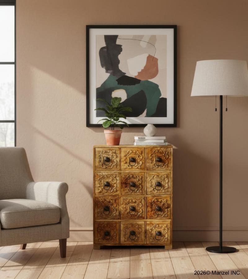 SOLID WOOD HAND CARVED 12 DRAWER CHEST