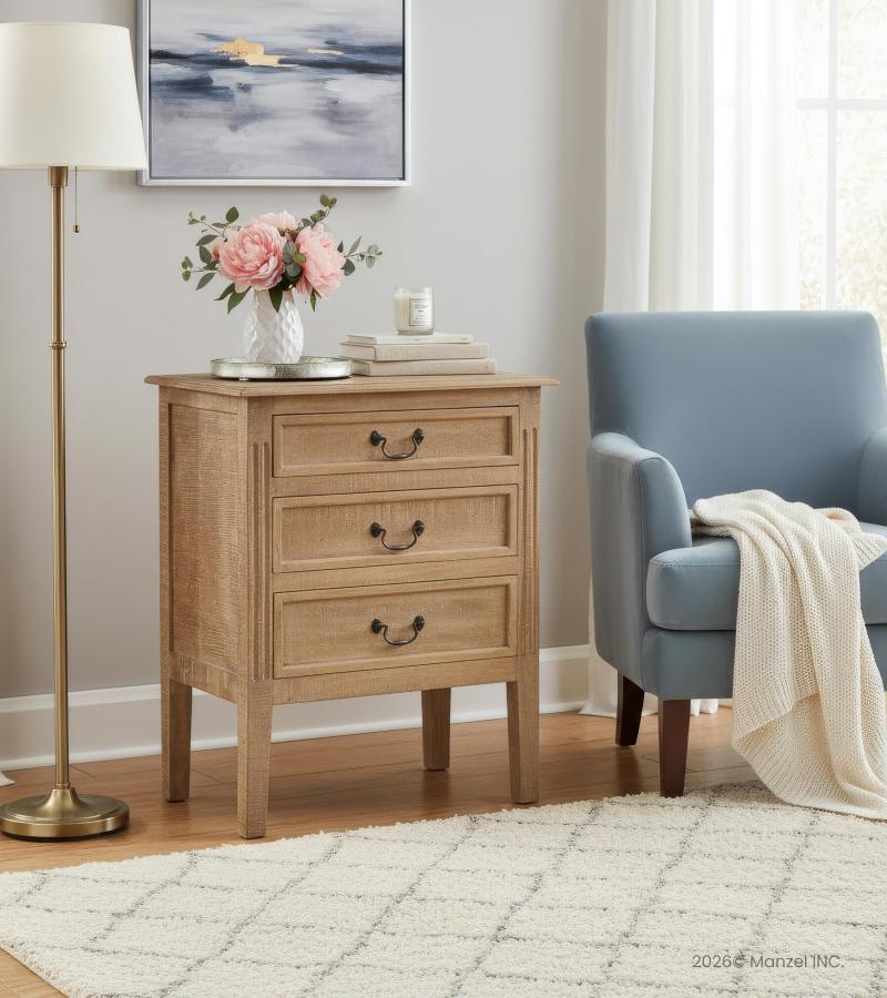 SOLID WOOD END TABLE / NIGHTSTAND 3 DRAWER