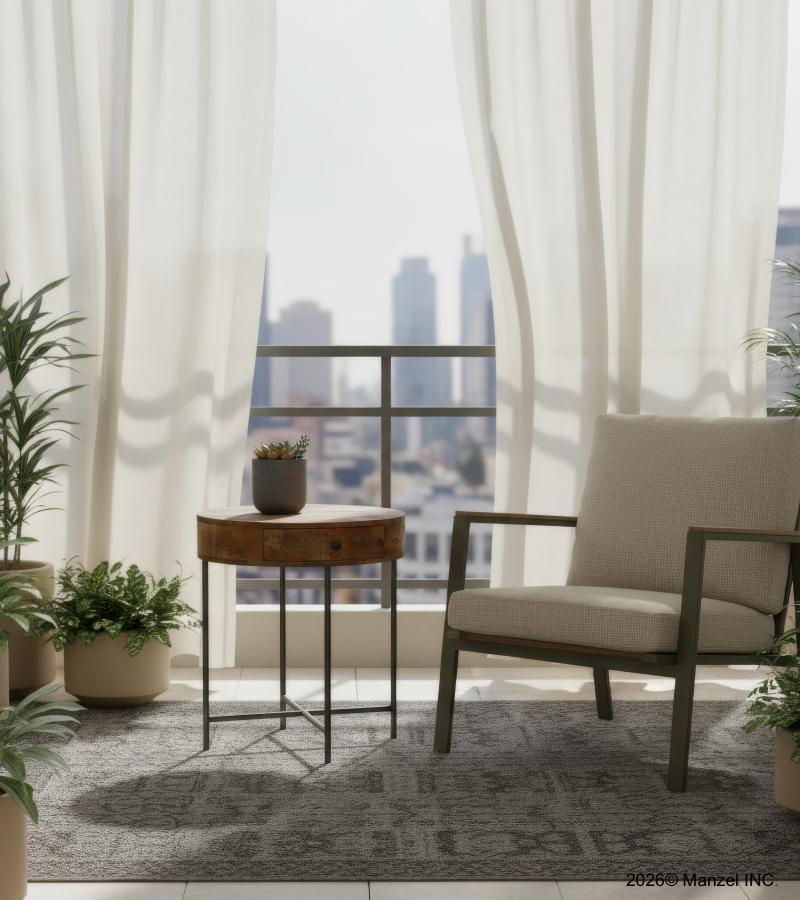 SOLID WOOD & IRON ROUND SIDE TABLE / OCCASIONAL TABLE