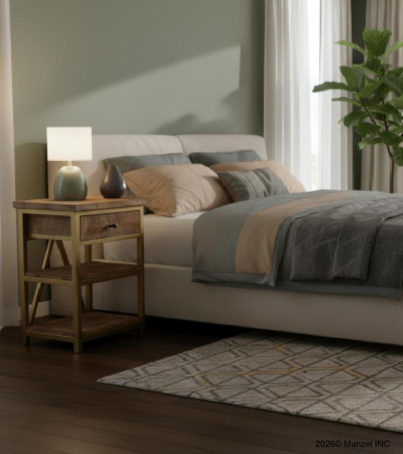 SOLID WOOD & IRON NIGHTSTAND / END TABLE