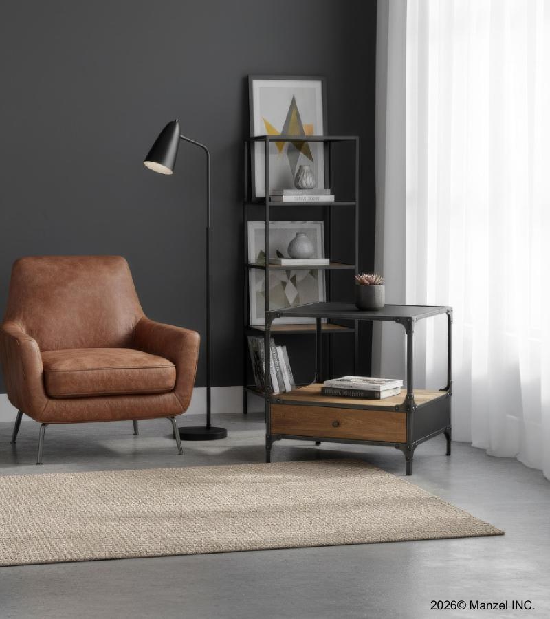 SOLID WOOD & IRON 1 DRAWER END TABLE NIGHTSTAND