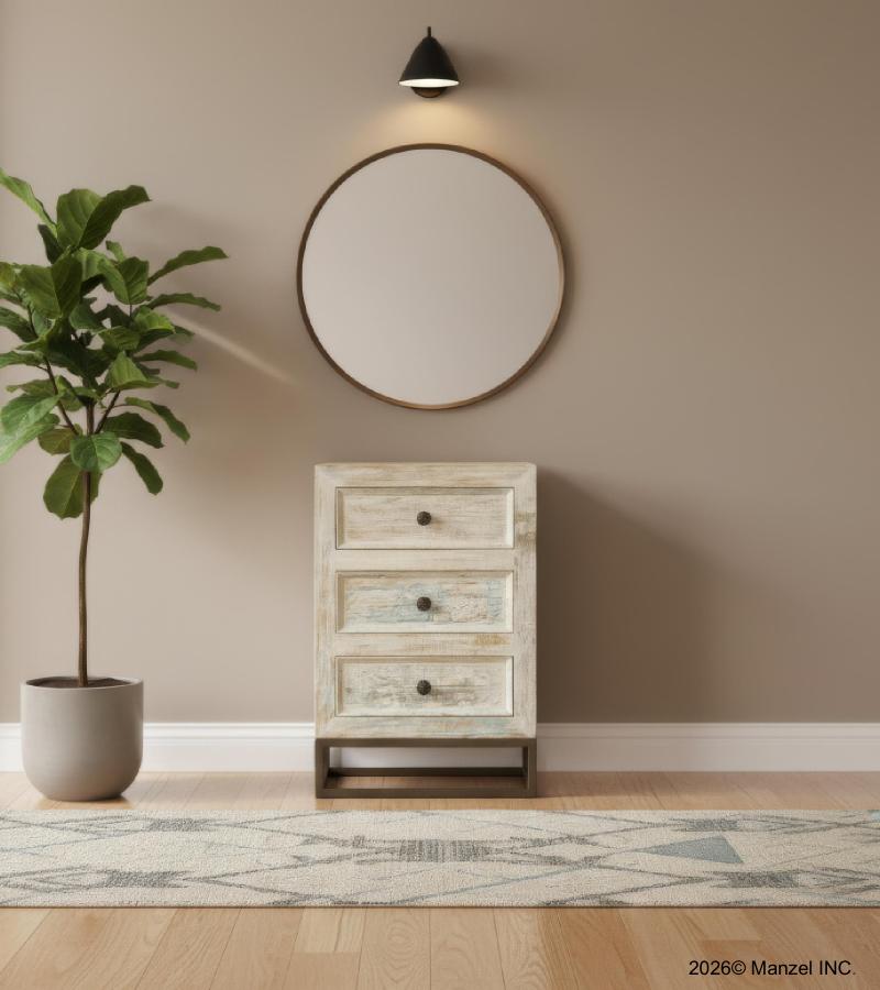 SOLID RECLAIMED TEAK WOOD 3 DRAWER END TABLE NIGHTSTAND