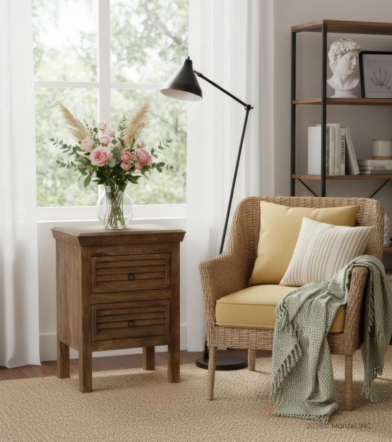 SOLID WOOD 2 DRAWER END TABLE / NIGHTSTAND