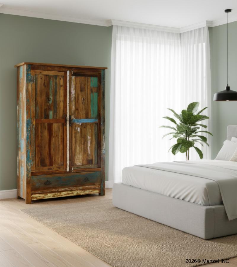 WOODEN Wardrobe w/ Shelves + Drawers